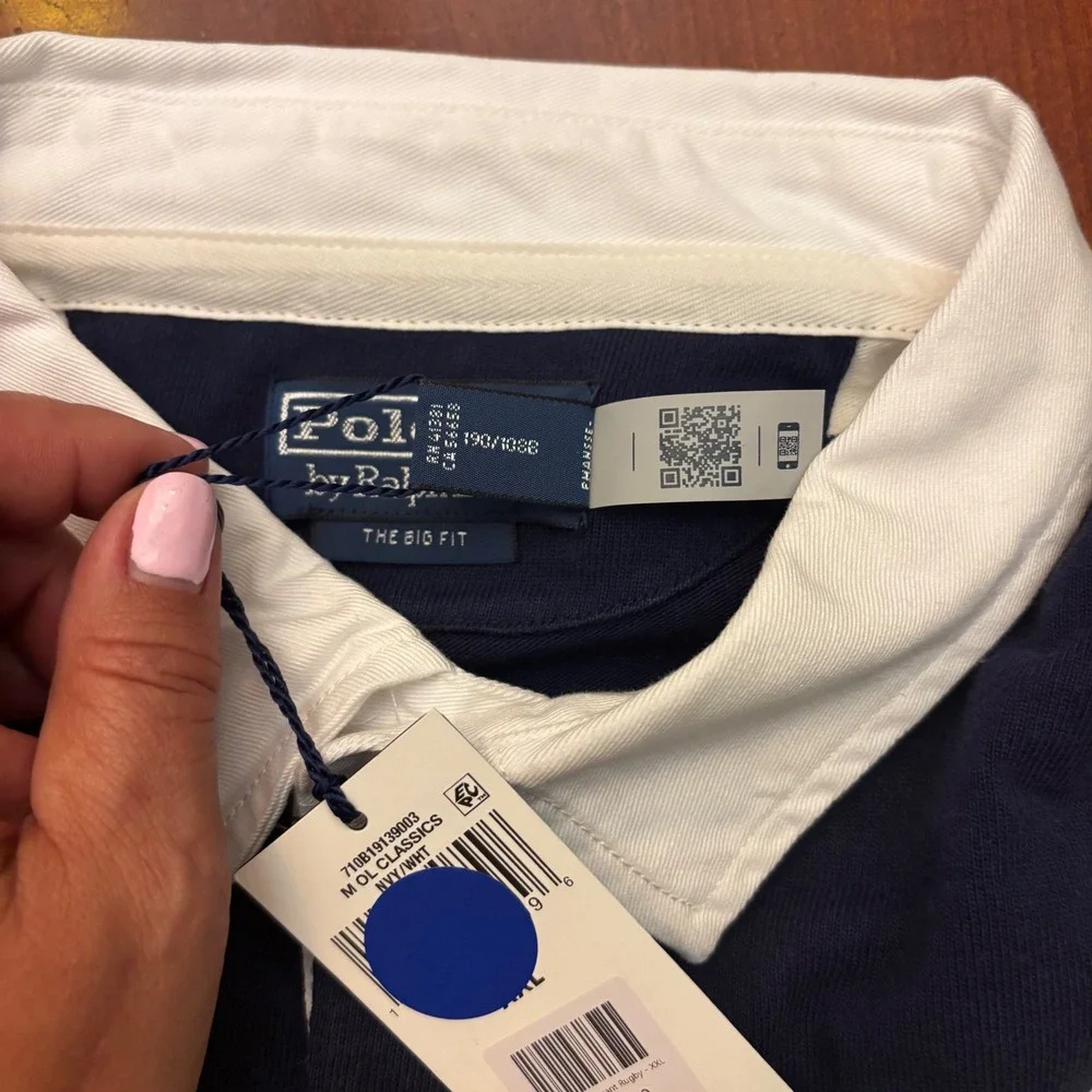 Polo Ralph Lauren M XXL NWT Oversized Fit Stripe Jersey Rugby Shirt Navy/White